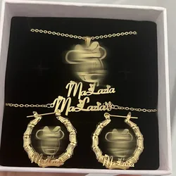 DUOYING Custom Character Jewelry Set Personalized Cartoon Pendant Necklace Gold Chain Bracelet Name Bamboo Earring For Kids Gift