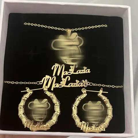 DUOYING Custom Character Jewelry Set Personalized Cartoon Pendant Necklace Gold Chain Bracelet Name Bamboo Earring For Kids Gift