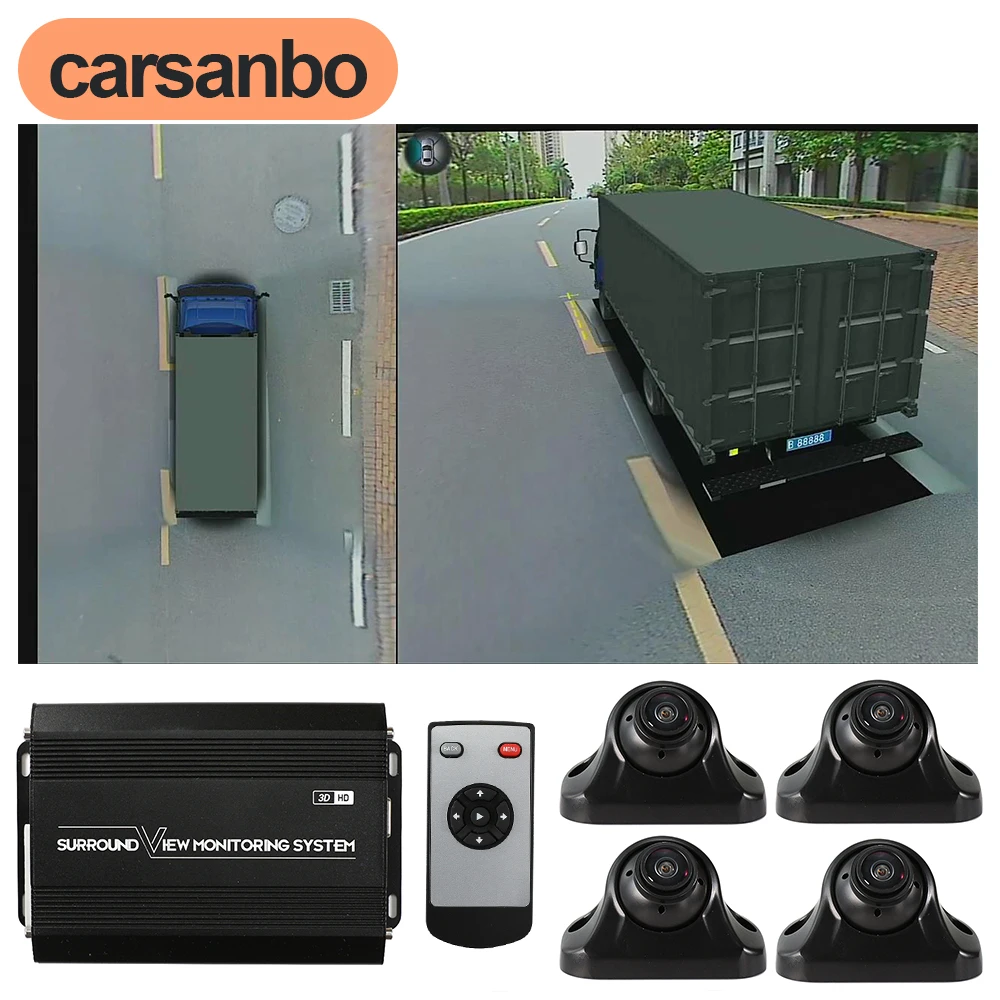 Carsanbo Universal Car DVR AHD 1080P 4 Cameras 360 Degrees Surround View 3D Bird View Panoramic System for Truck Bus RV Dash Cam