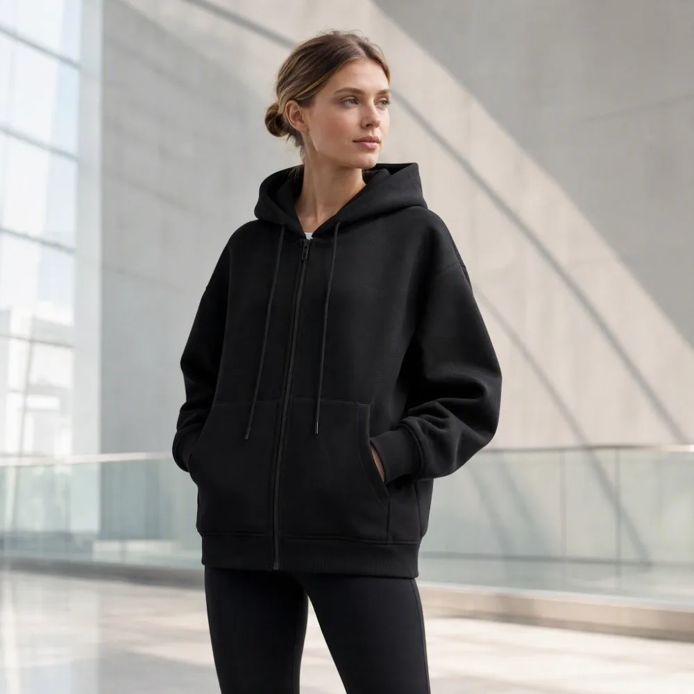 Simple Loose Oversize Hoodie Sweatshirts Solid Coat Chic Style Hooded Jacket Streetwear Tops Outwear Tops Autumn