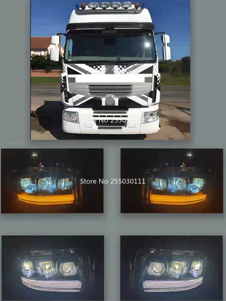 24V 1Pcs Full LED Headlight Assembly For Renault Premium Heavy lorries Upgraded Dynamic DRL+ Triple Lens Truck Accessories
