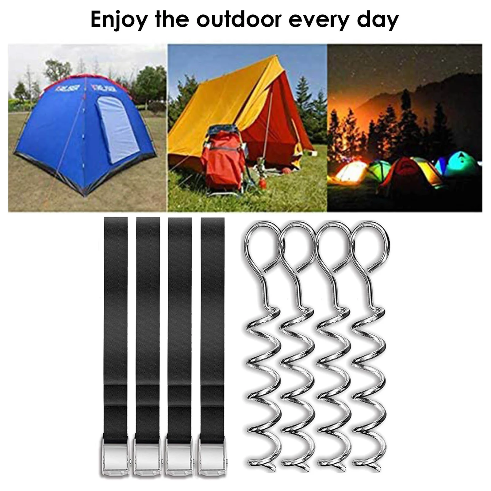 4 Pieces Trampoline Stakes Anchors Galvanized Trampoline Ground Anchor With 4 Strong Belt Ground Anchors For Trampolines Swings