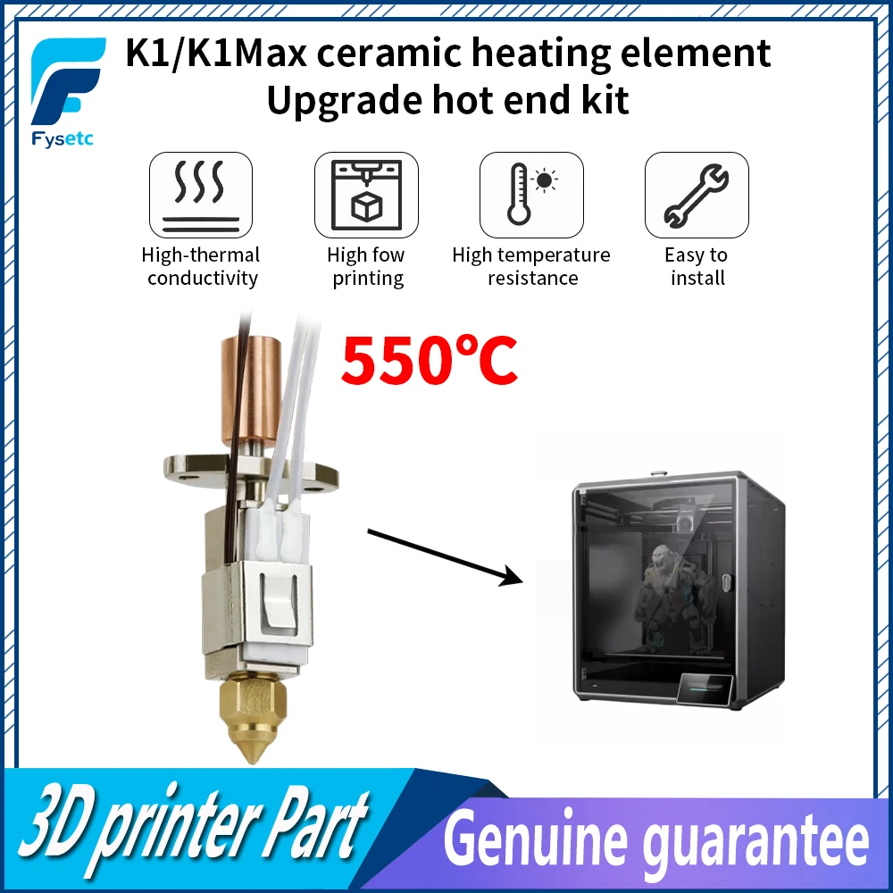 For Creality K1 K1Max CR-M4 Upgraded Hotend Kit Ceramic Heating Block Kit Up to 550℃ Extruder Kit Nozzle Placted Copper for K1