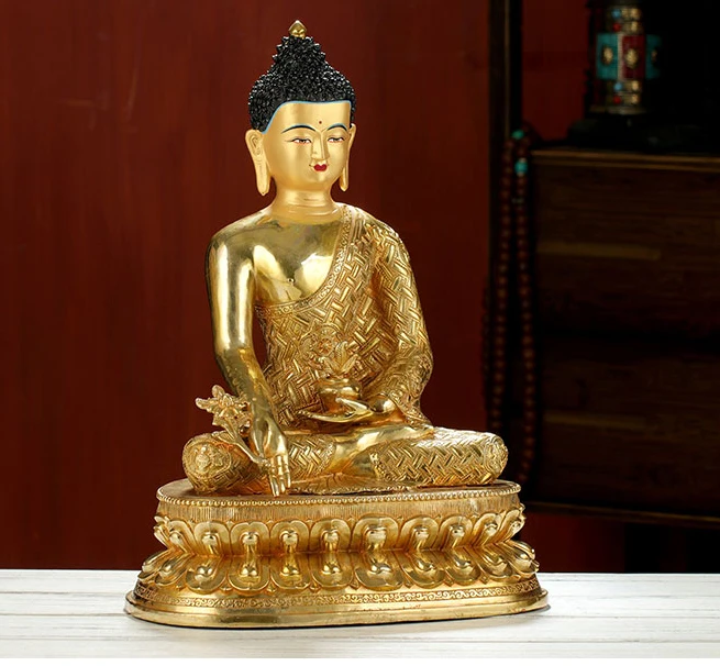 NEW 43CM LARGE # Buddhist Buddhism HOME family efficacious Safety Tibetan Gold-plated Medicine brass Buddha statue