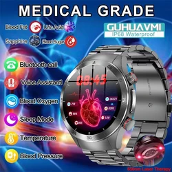 2025 New Laser Therapy Blood Glucose ECG+PPG Smart Watch Men Heart Rate Uric Acid Healthy Heart pulse IP68 Waterproof Smartwatch