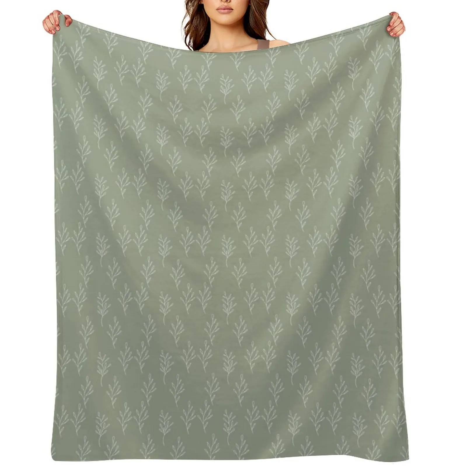 

Little Branches in Sage and White Throw Blanket Decorative Sofa Polar Thin Sleeping Bag Blankets