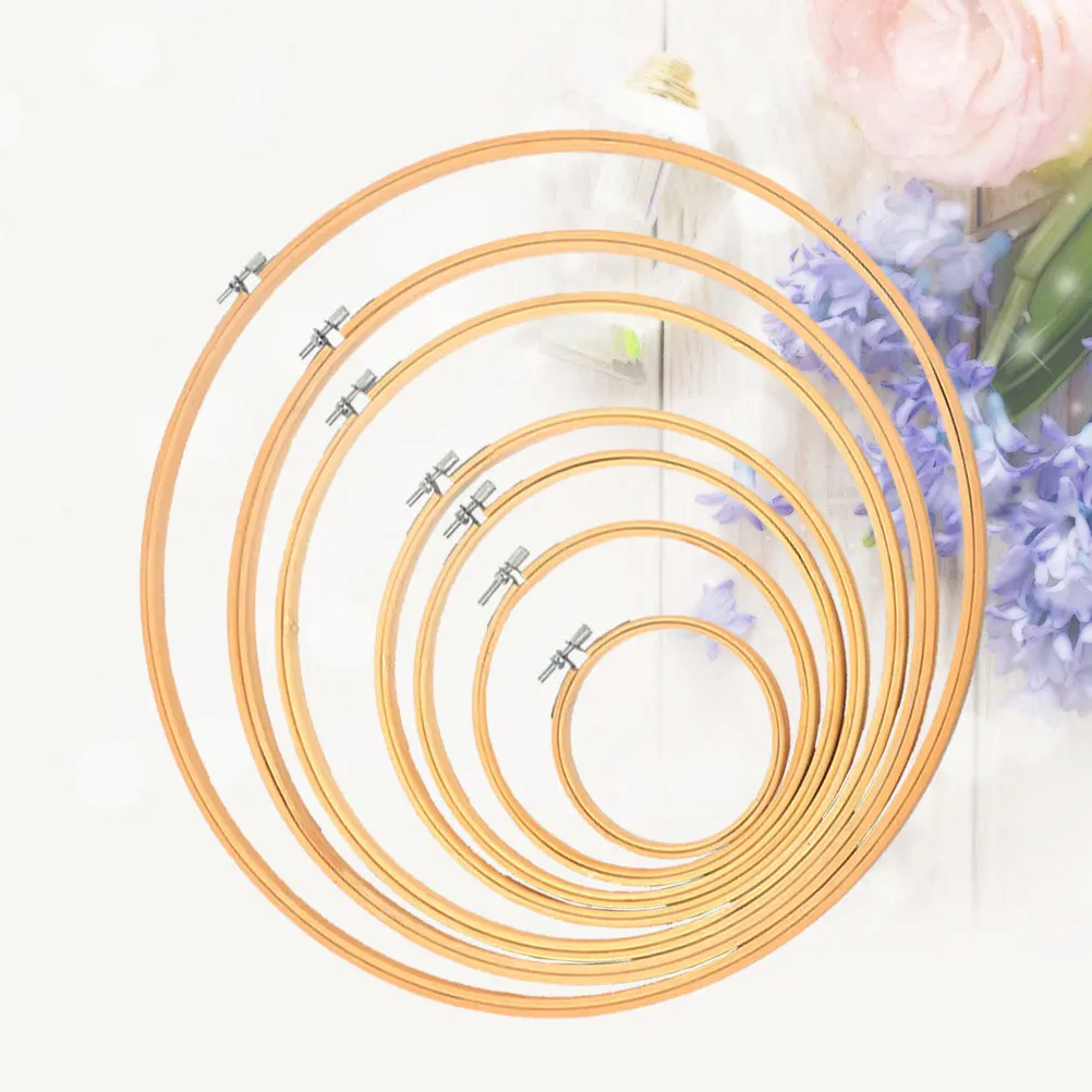 

6 pcs Bamboo Embroidery Accessories Eco-Friendly Cross Stitch Fixing Frame Assorted Sizes Mini Ring Hoops for Sewing Handmade