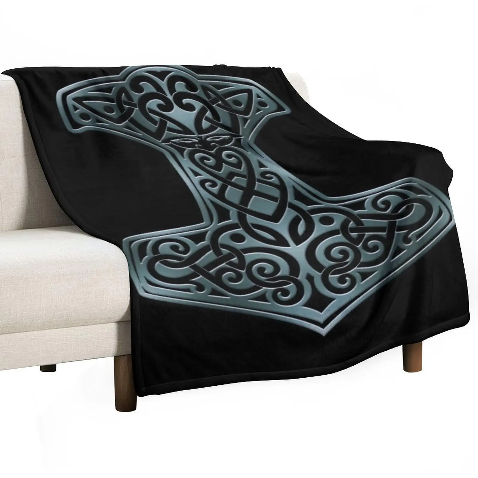 

Vikings - Thor's Hammer Mjolnir Nordic Knotwork Throw Blanket Decorative Throw wednesday Sofa Cute Blankets