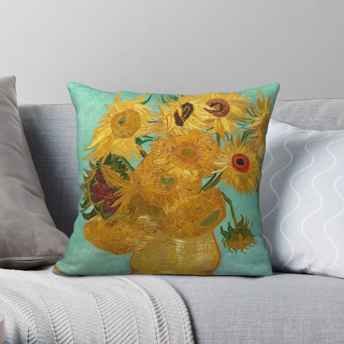 Vase With Twelve Sunflowers Van Gogh Square Pillowcase Polyester Linen Velvet Pattern Zip Decor Bed Cushion Cover 45x45