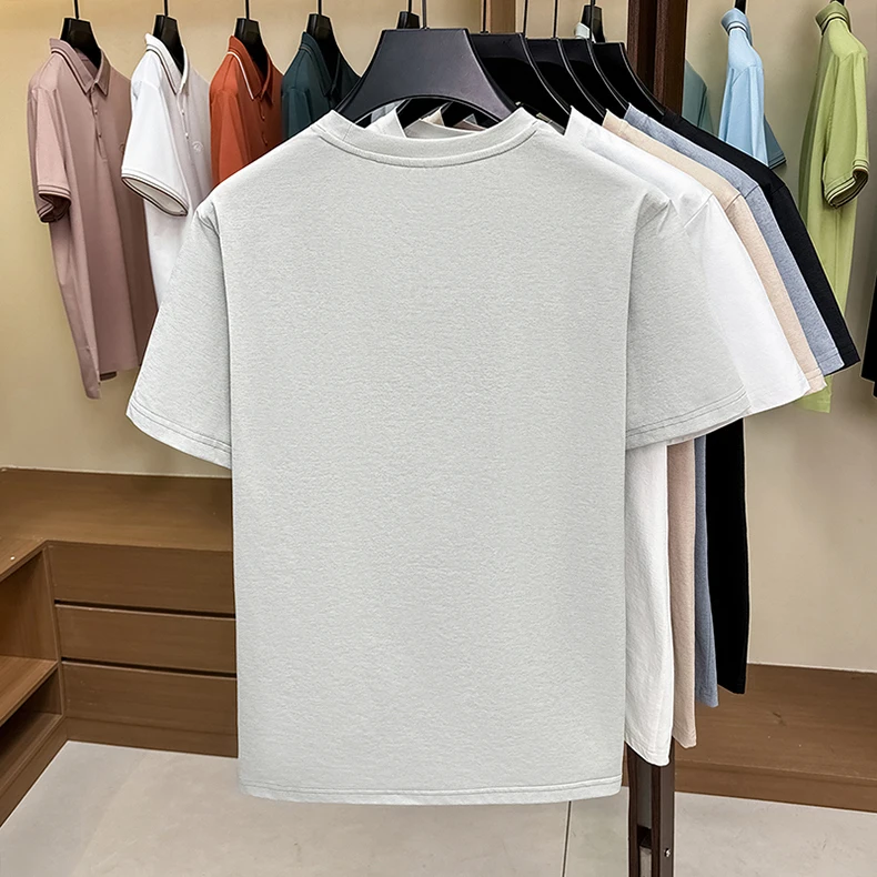 Modisches Luxusmarken-T-Shirt für Herren mit Kurzarm, geprägten Buchstaben, neuem Stil, atmungsaktiv, sommerlich, lässig, Rundhalsausschnitt, einfarbig. – Detail 8