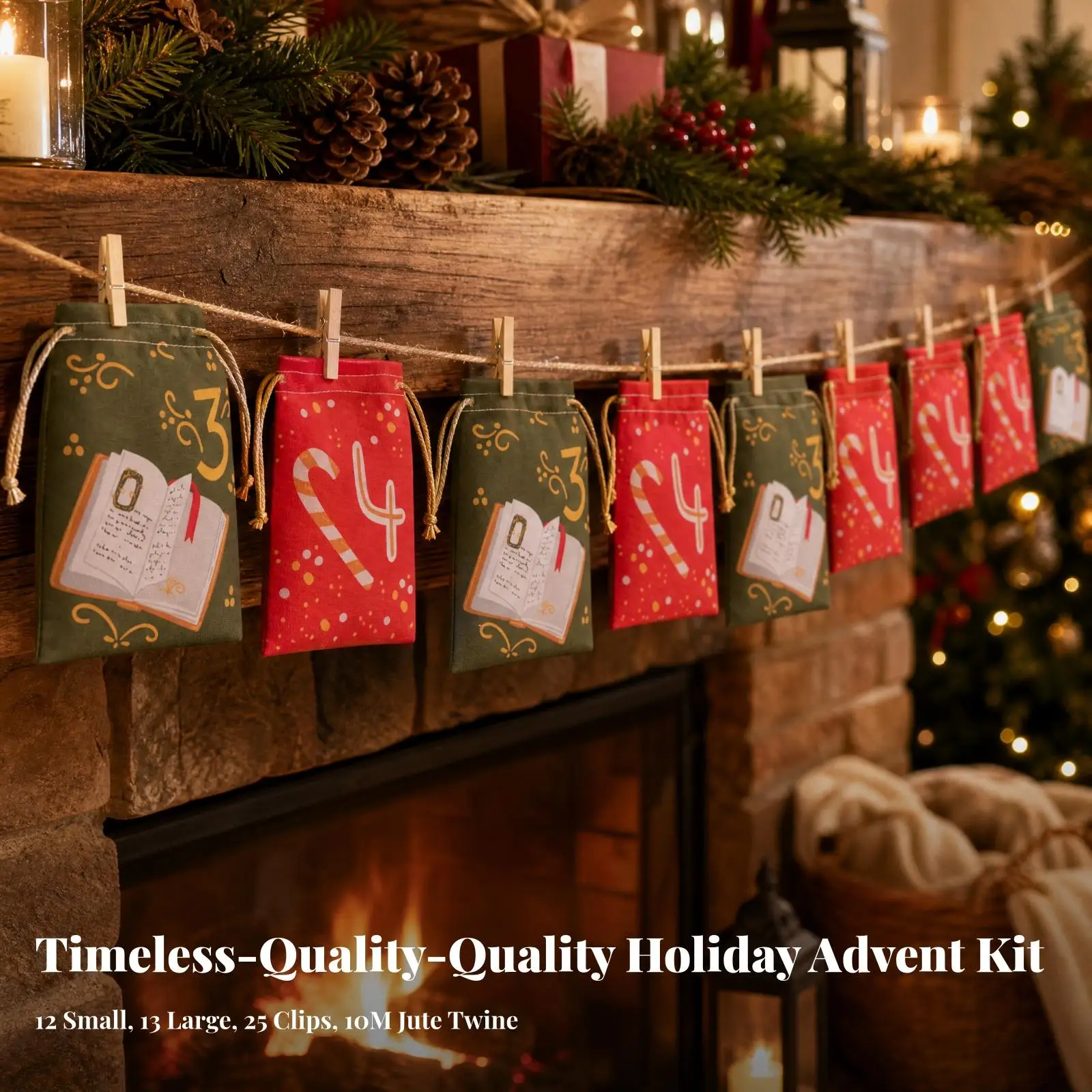 Numbered Christmas Gift Bags 25 Pack Drawstring Cloth Pouches for Advent Calendar Countdown with Jute Twine and Clips