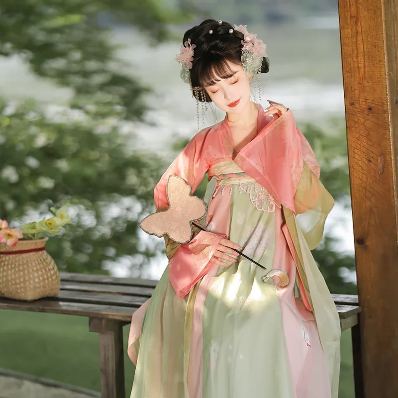 

Традиционный китайский Hanfu Qixiong Ruqun — элегантная вышивка и цветочный принт для повседневного ношения Hanfu Косплей