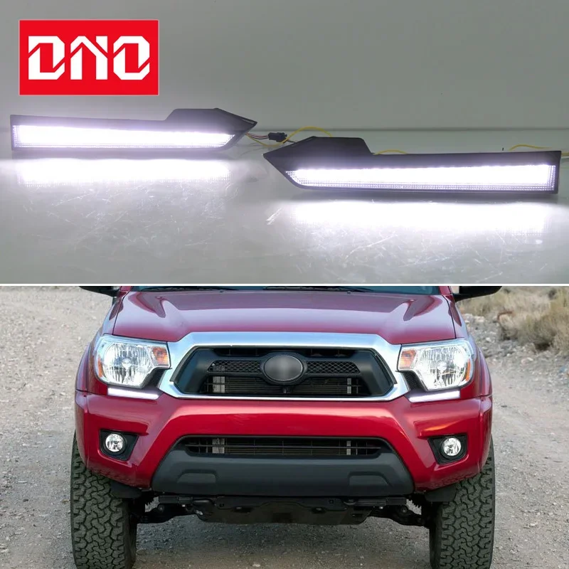 

Car LED DRL 12V Daylights For Toyota Tacoma 2011- 2013 2014 2015 Yellow Turn Signal Daytime Running Headlamps Auto Driving Lamp