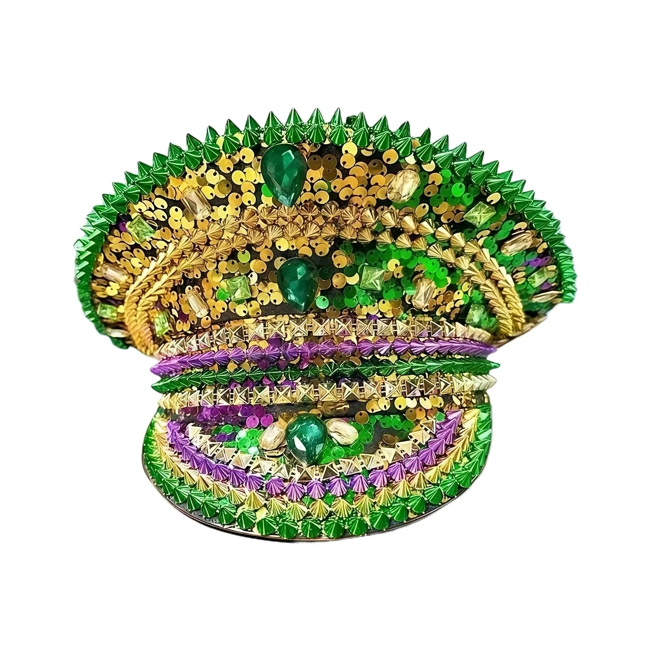 홍루안 옐로우 레이저 가죽 루프 캡틴 모자, 여성용 라인스톤 & 밀리터리 캡, 레이브 페스티벌 액세서리 & 파티 캡 남성용