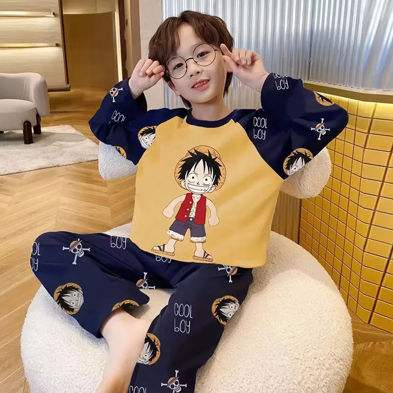 ONE PIECE Luffy cartoon new spring and autumn boys pajamas Ultraman long-sleeved children's casual and comfortable loungewear