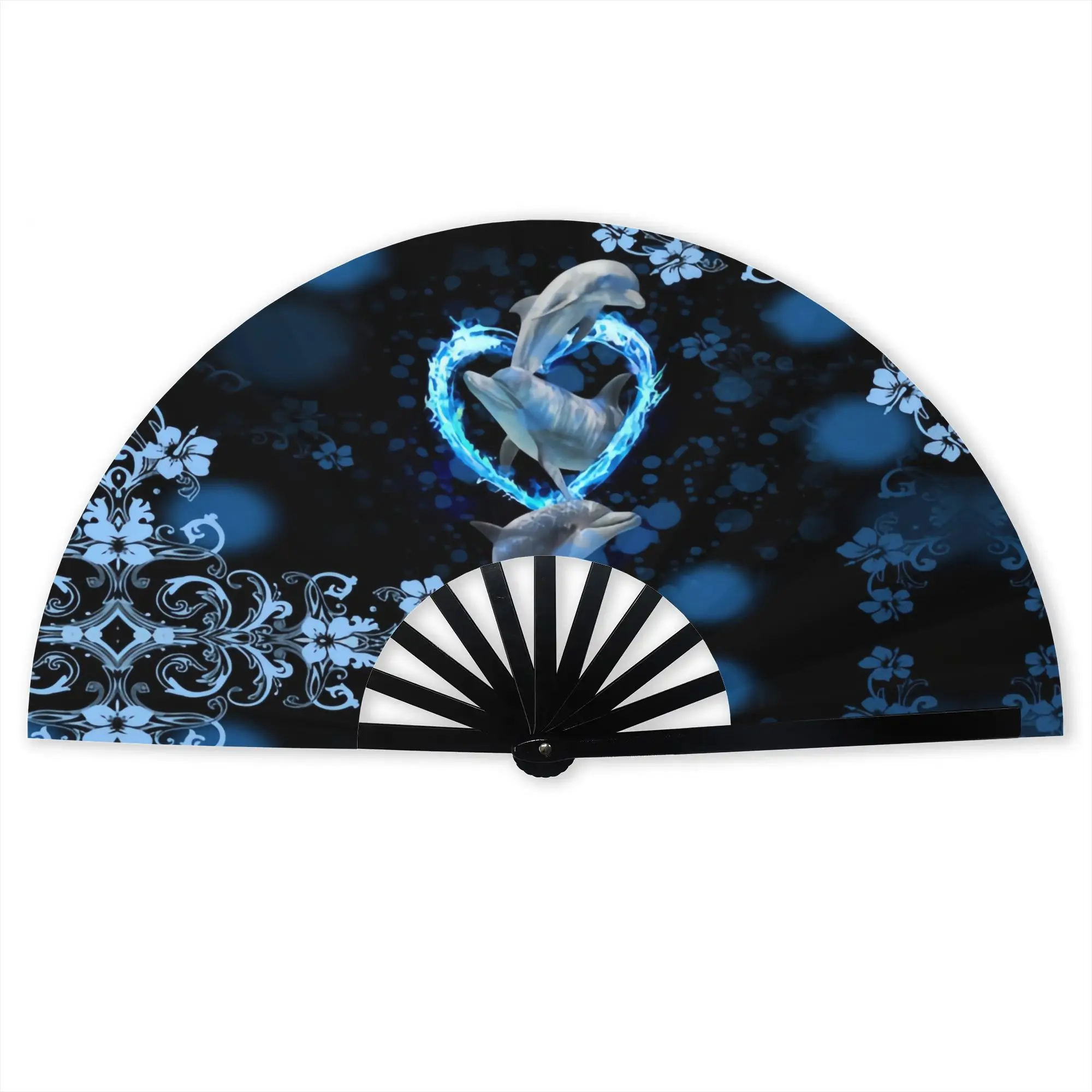 Blue Dolphins Traditional Folding Fan Chinese Style Ocean Blue Sea Animal Water Whale High-Quality Fans Gift Decorative Hand Fan
