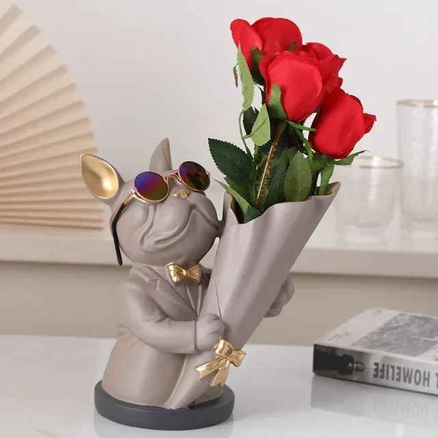 

Modern Resin Bouquet Dog Vase Flower Arrangement Hotel Club Cafe Sculpture Decoration Home Cabinet Coffee Table Figurines Crafts