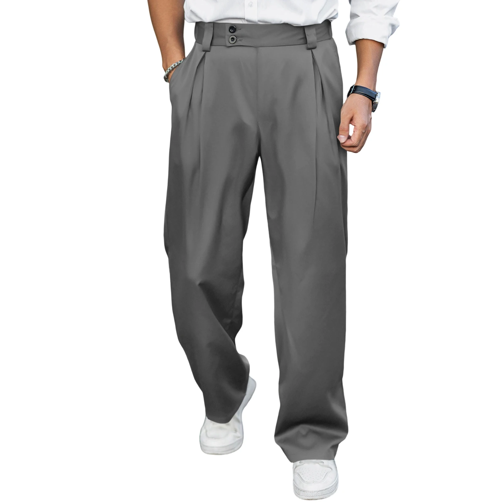 

2026 Men’s Wide Leg Dress Pants High Waist Pleated Front Long Pants Casual Business Pants