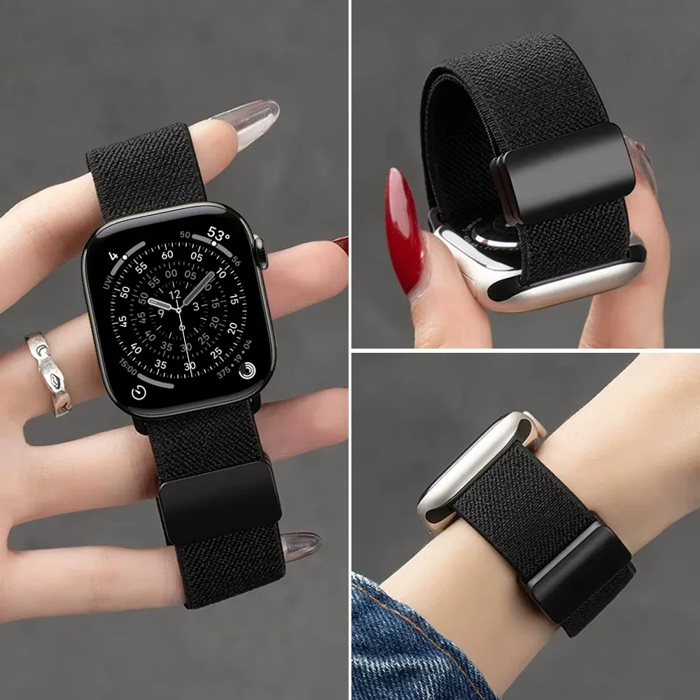 Magnetyczny elastyczny nylonowy pasek do Apple Watch 46mm 44mm 45mm 49mm Elastyczna bransoletka iWatch Series 11 10 9 8 7 6 5 Ultra 2 SE