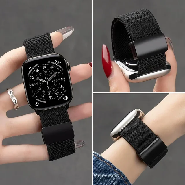 Magnetyczny elastyczny nylonowy pasek do Apple Watch 46mm 44mm 45mm 49mm Elastyczna bransoletka iWatch Series 11 10 9 8 7 6 5 Ultra 2 SE