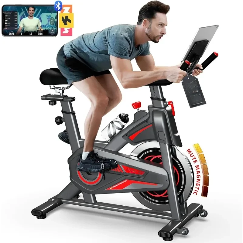 Magnetic Exercise Bike with Bluetooth, Stationary Bikes for Home with Tablet Holder & Comfortable Seat Cushion, 350lbs Capacity