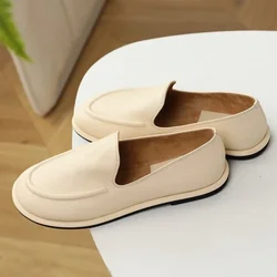 Loafers Women Flat Shoes 2026 New Spring Round Toe One Foot Slip-on Shoes Women Genuine Leather Soft Flats Shoes Women zapatos