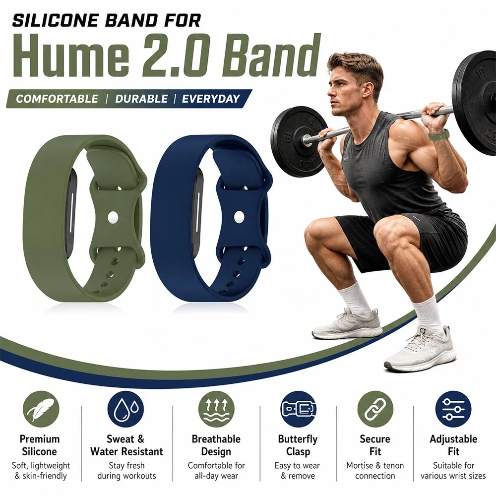 Silicone Sports Band for Hume 2.0 Band Fitness Tracker Replacement Wristband Adjustable Wristband for Hume 2.0 Band Accessories