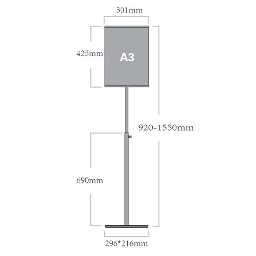 A3 Metal Stainless Steel Adjustable Sign Display Rack Label Holder Easy Move Insert Flyer Leaflet Menu Stand Floor Standing