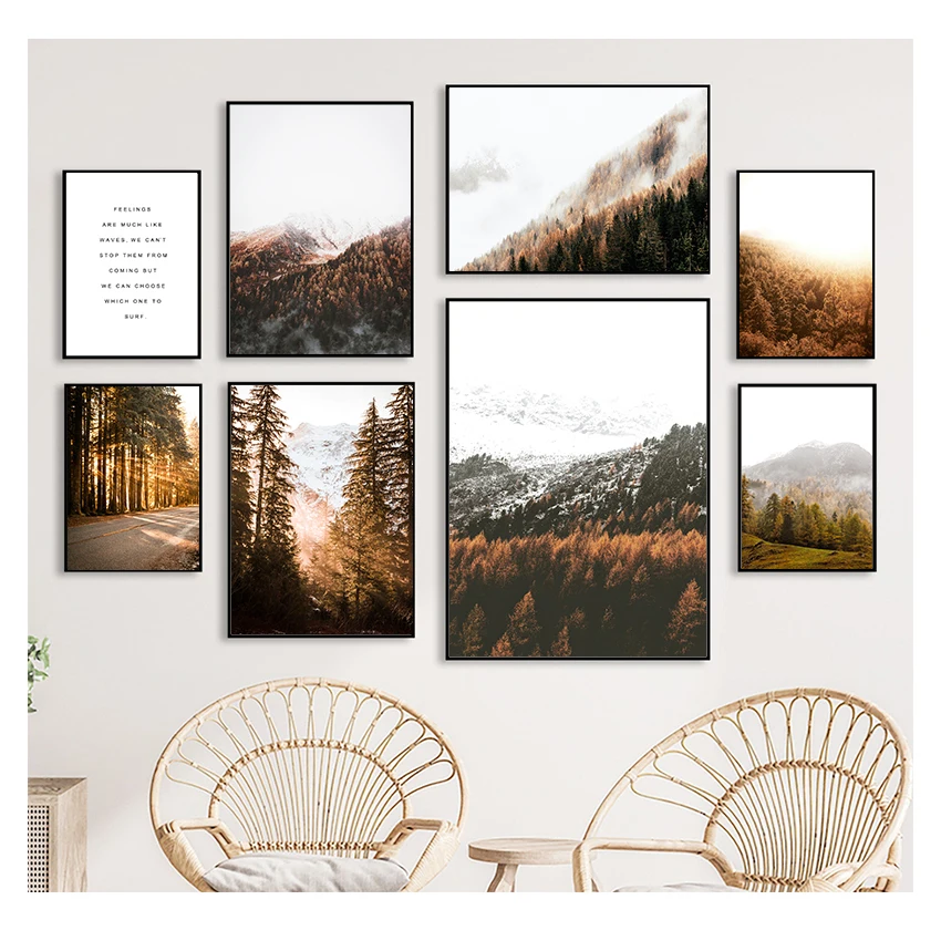 Wall Art Canvas Painting Nordic Posters And Prints Pictures For Living Room Decor Sunshine Forest Mountain Fog Landscape