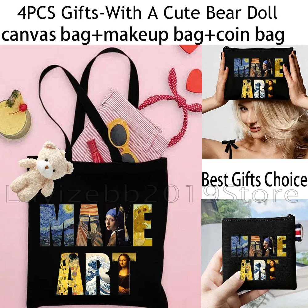 4PCS Stethoscope Super Nursing Nurse Life RN Gifts Black Shopper Canvas Tote Bag Handbag,Cosmetic Makeup Bag,Coin Purse Wallet