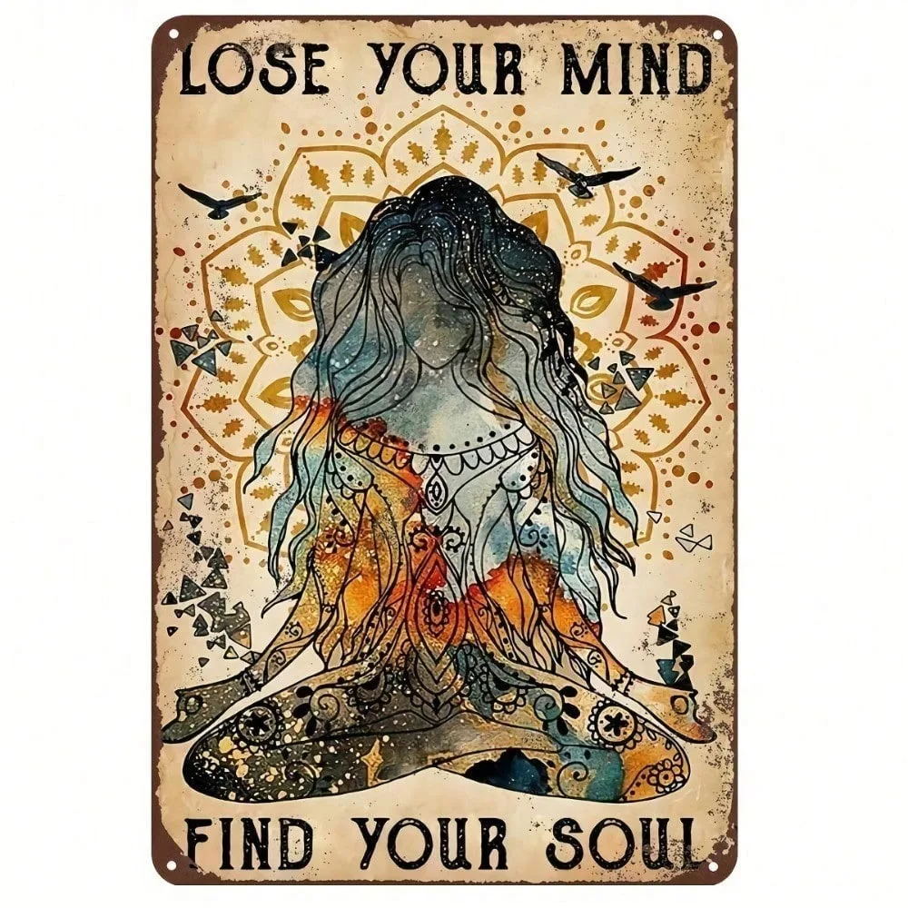 

Americana Yoga Wall Decor Iron Poster Vintage "Lose Your Mind Find Your Soul" Metal Sign for Gym Home Art Deco, Perfect Ramadan