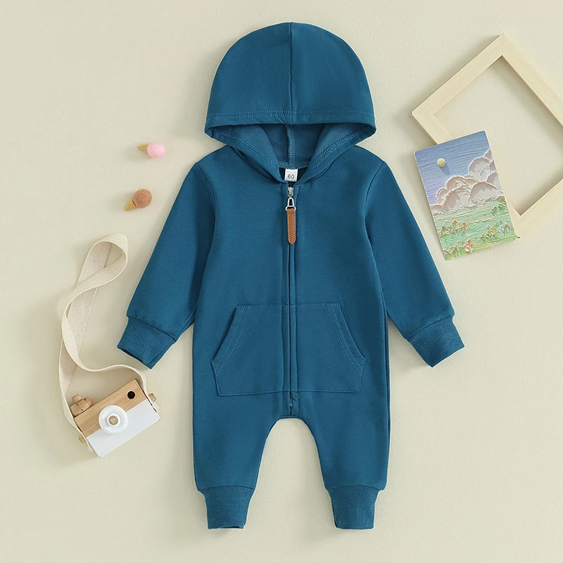 2023-08-25 Lioraitiin 0-12M Newborn Baby Boys Girls Clothing Zipper Hooded Jumpsuit Romper Long Sleeve Outfit Fall Winter Clothe