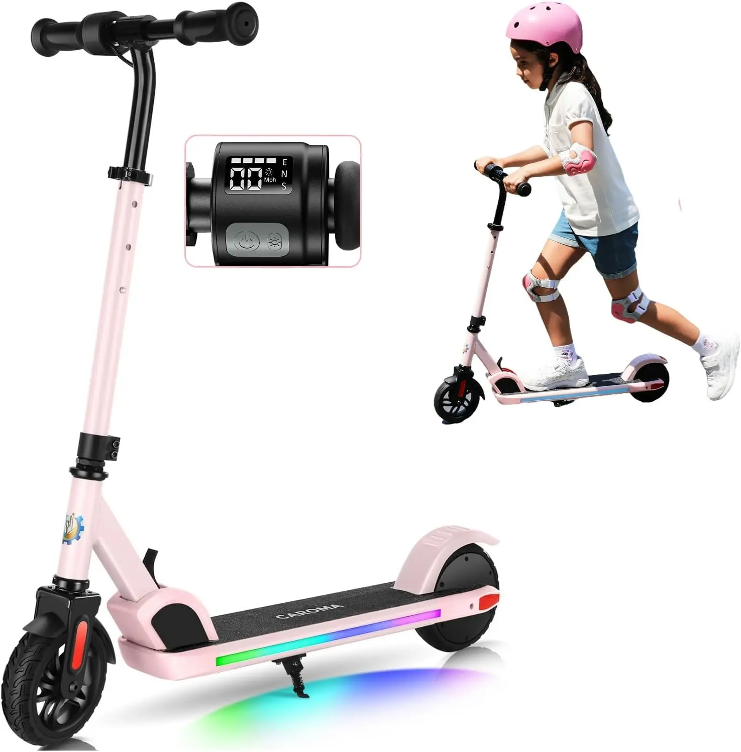 Caroma Electric Scooter for Kids, Adjustable Height & Speed, 150W/180W Kids Electric Scooter For Ages 6-14, Max 10 Mph & 7 Miles