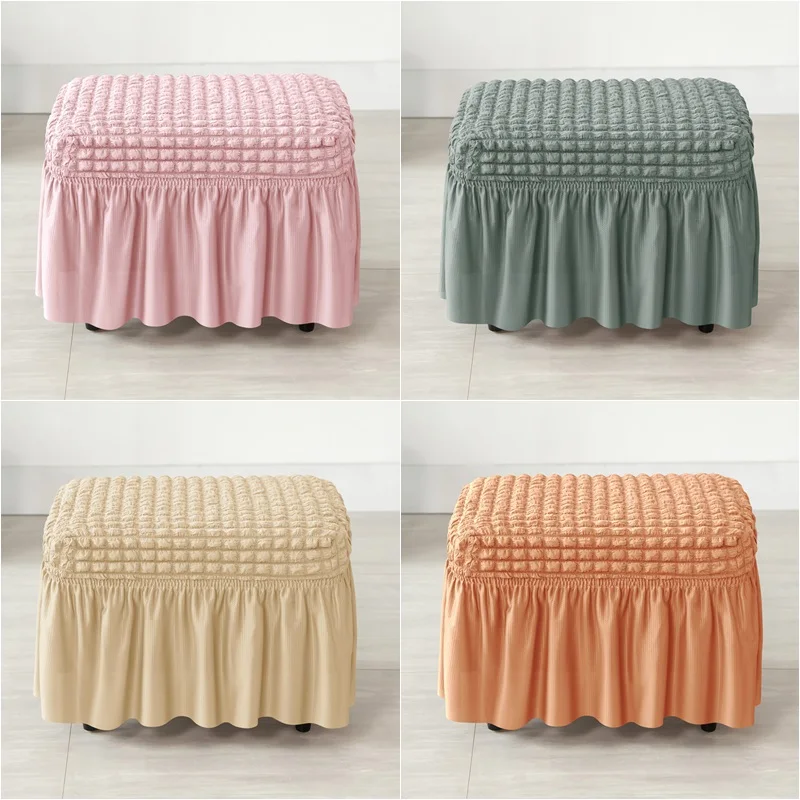 

Footstool Skirt Cover Durable Stretch Spandex Ottoman Cover Solid Color Non Slip Footrest Slipcover for Living Room