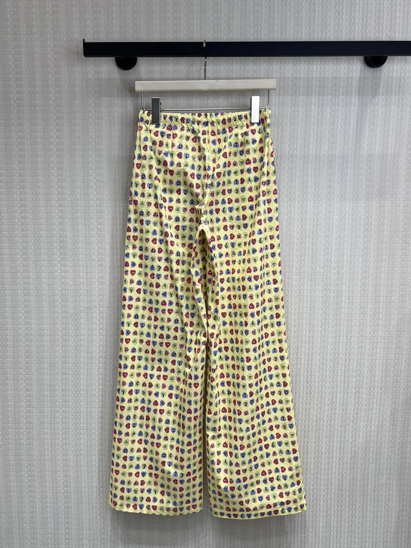 

Yellow Heart Print Elastic Waist Wide Leg Pants Loose Casual Versatile Slimming Lazy Loose Fit Ladies Cotton Polyester Blend