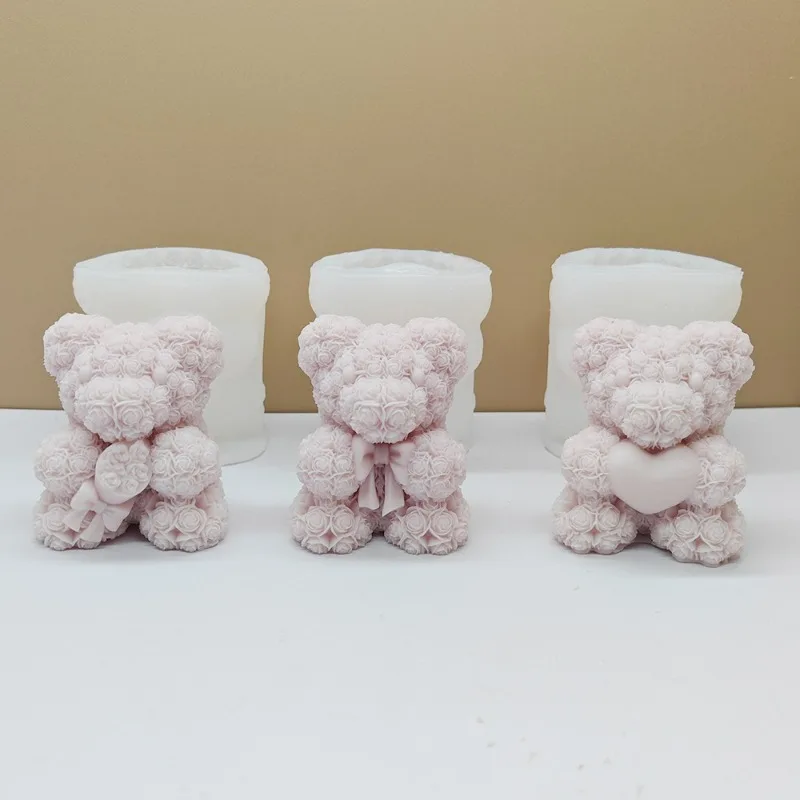 DIY Bear Hug Flower Silicone Candle Molds 3D Cute Bear Hug Love Soap Plaster Cement Resin Crafts Make Mold Home Decor Gift