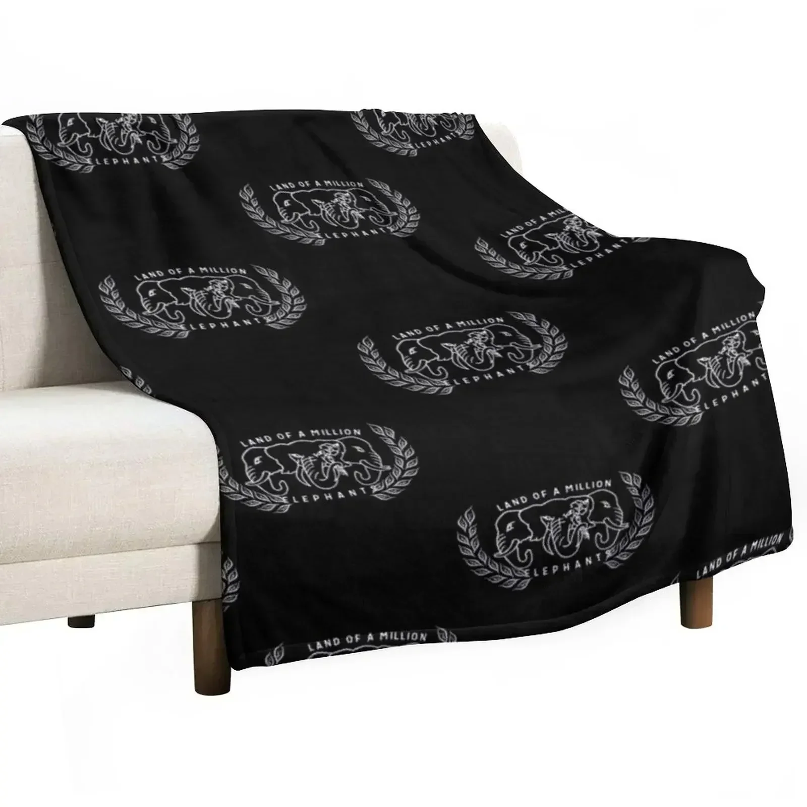 Land of a Million Elephants in Black Throw Blanket wednesday Plush Hairy Soft Sofas Summer Beddings Blankets