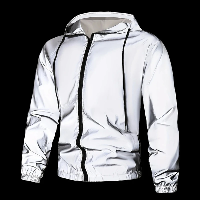 

Men's Autumn Night Reflective Cycling Jacket Windproof Hooded Coat Fashion Simple Hip-hop Casual Outdoor Running Sports Wear