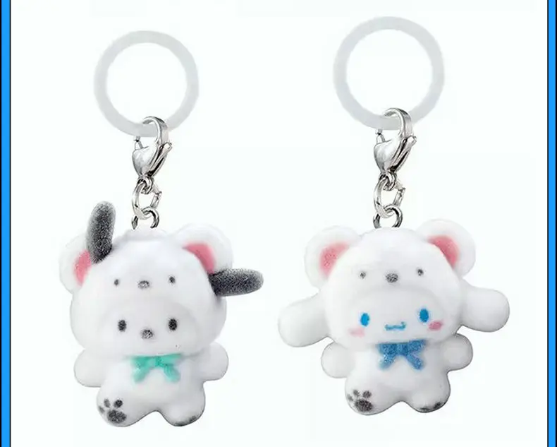 Bandai Sanrio Charaktere Schneemann-Form Beflockter Schlüsselanhänger Kuromi My Melody Hellokitty Cartoon Taschenanhänger Dekoration Geschenke – Detail 4