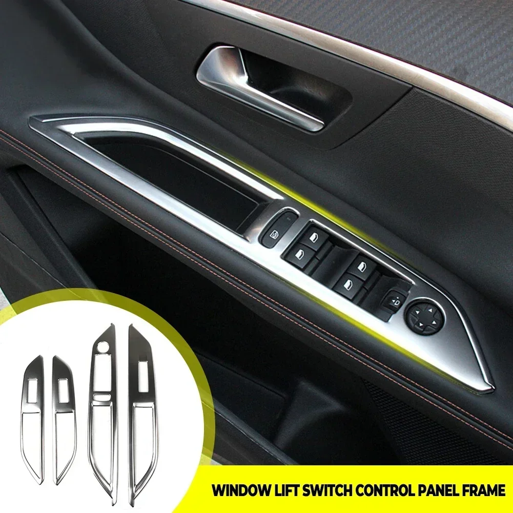 

4pcs Stainless steel Car Window Lift Switch Control Panel Frame Cover Trim for Peugeot 3008 GT 5008 GT 2017 2018 Car Accessories