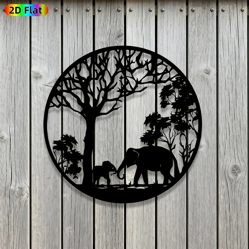 Metal Wall Art Elephant Family Iron Rust Resistant Rustic Hanging Statue for Living Room Fence Wildlife Christmas Gift