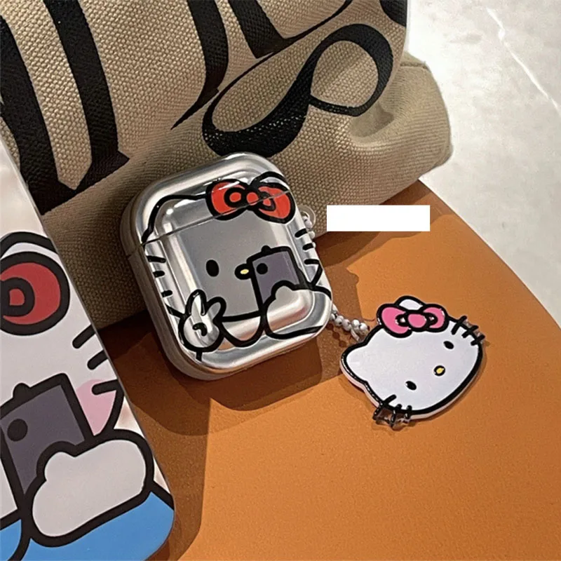 Miniso Cute Hello Kittys Airpods Case Cartoon Plating Fall Prevention Airpods 1 2 3 Anime Protectuve Covers Girl Birthday Gift