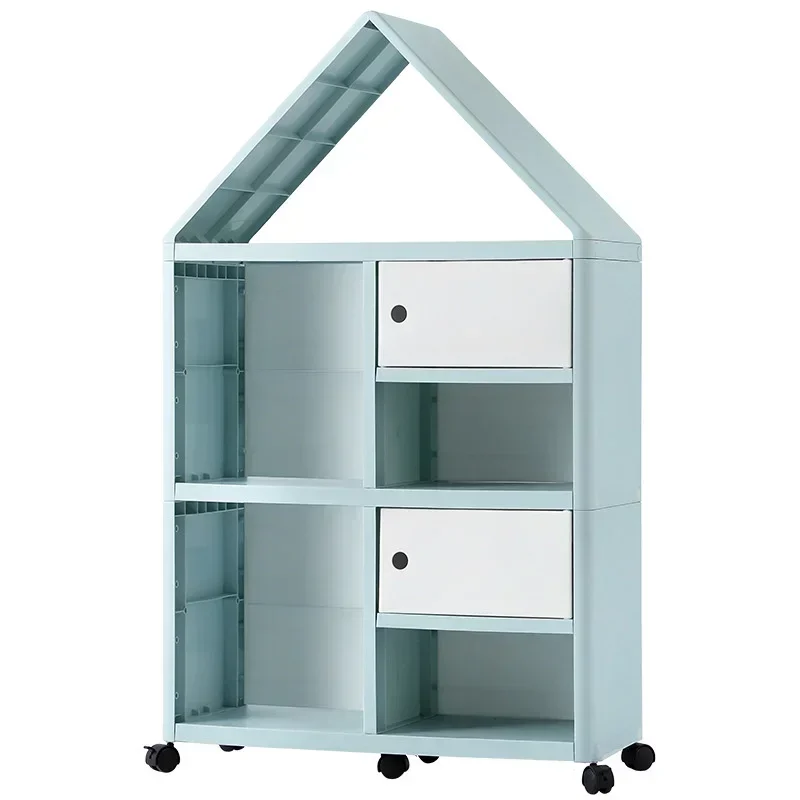 Book Cabinet Roof Shape Book Shelf Multi-layer Structure Shelf Furniture Round Corner Bookshelf For Children Universal Pulley