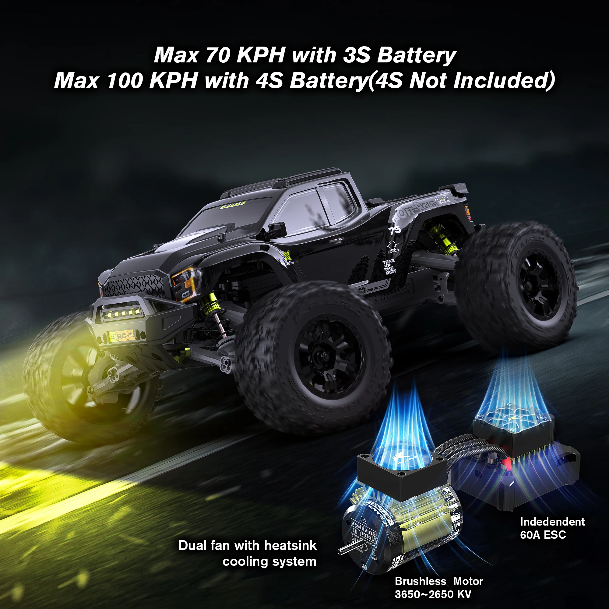 RLAARLO All-Round Terminator 4WD RC Car Off-Road Remote Control Monster Truck 1:10 All Terrain Climbing RC Car