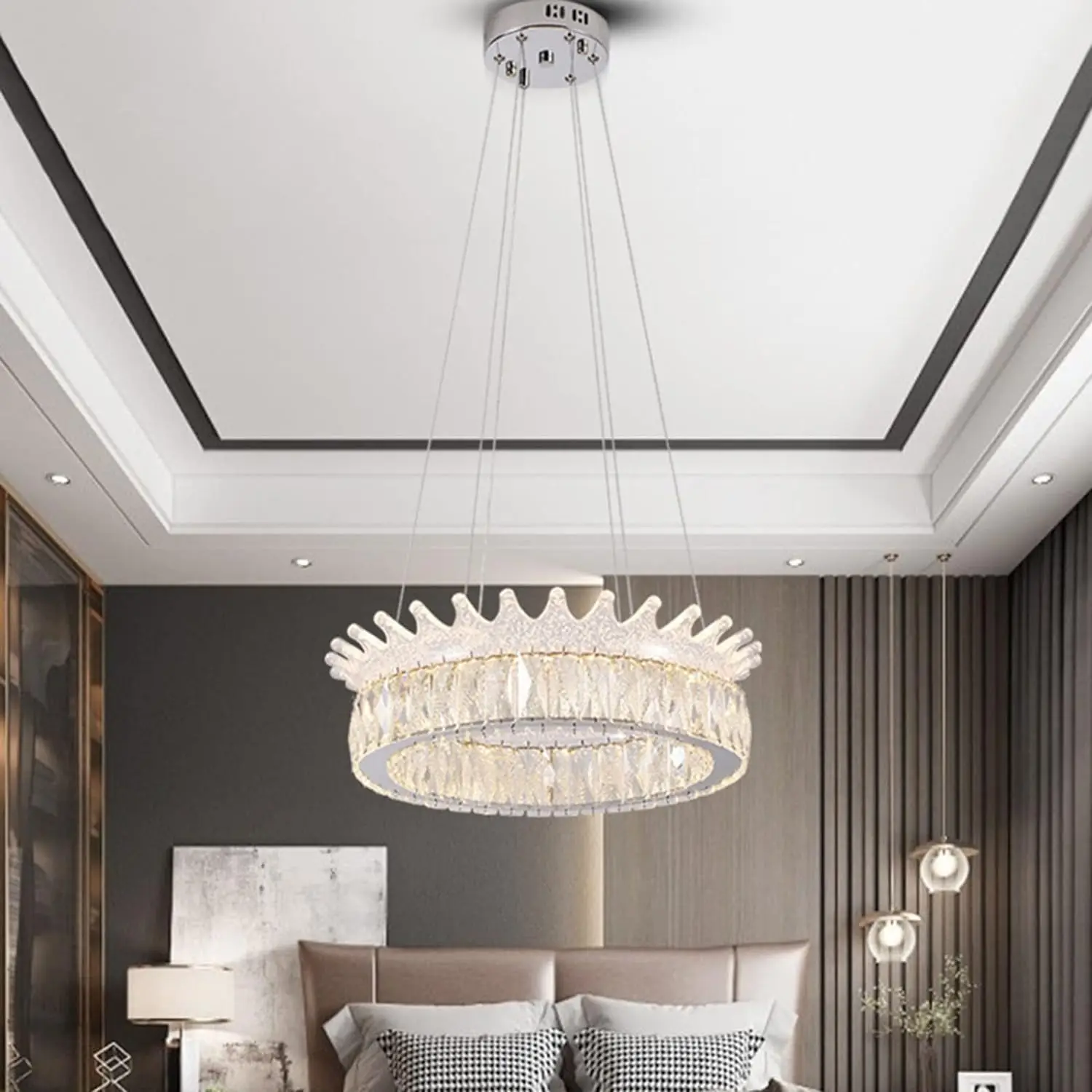 

Ceiling Light Crystal Chandelier Led Acrylic Round Crown Crystal Lamp Cross Border Nordic Living Room Lamp Bedroom Dining