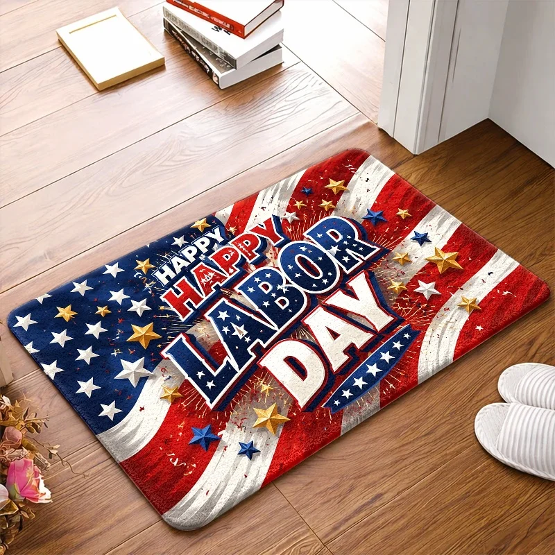 Decorative Printed Happy Labor Day USA American Flag Entry Mat Doormat Porch Decor Home Patriotic Holiday Greeting Mat