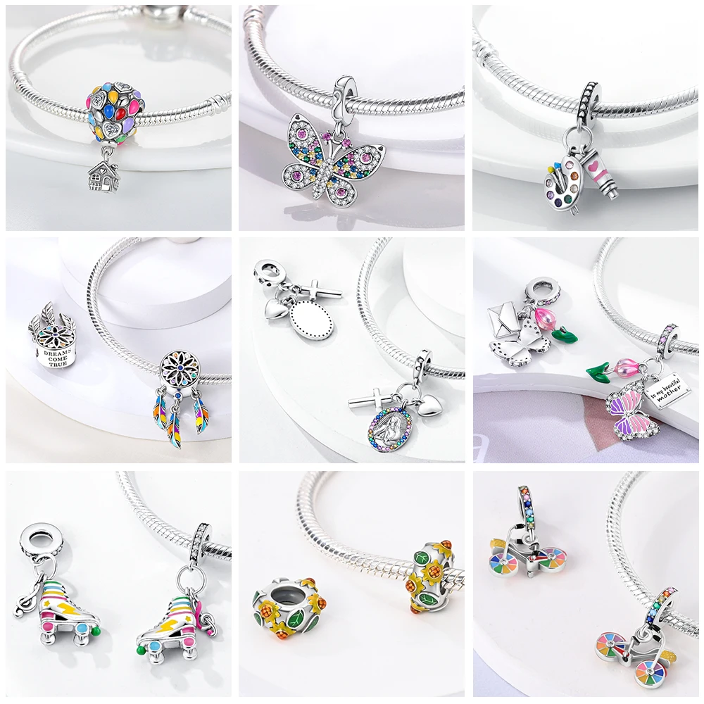 Silver Plated Colorful Palette Flower Dream Net Chameleon Charm Fit Original Bangle Beads Dangle Bracelet DIY Women Jewelry