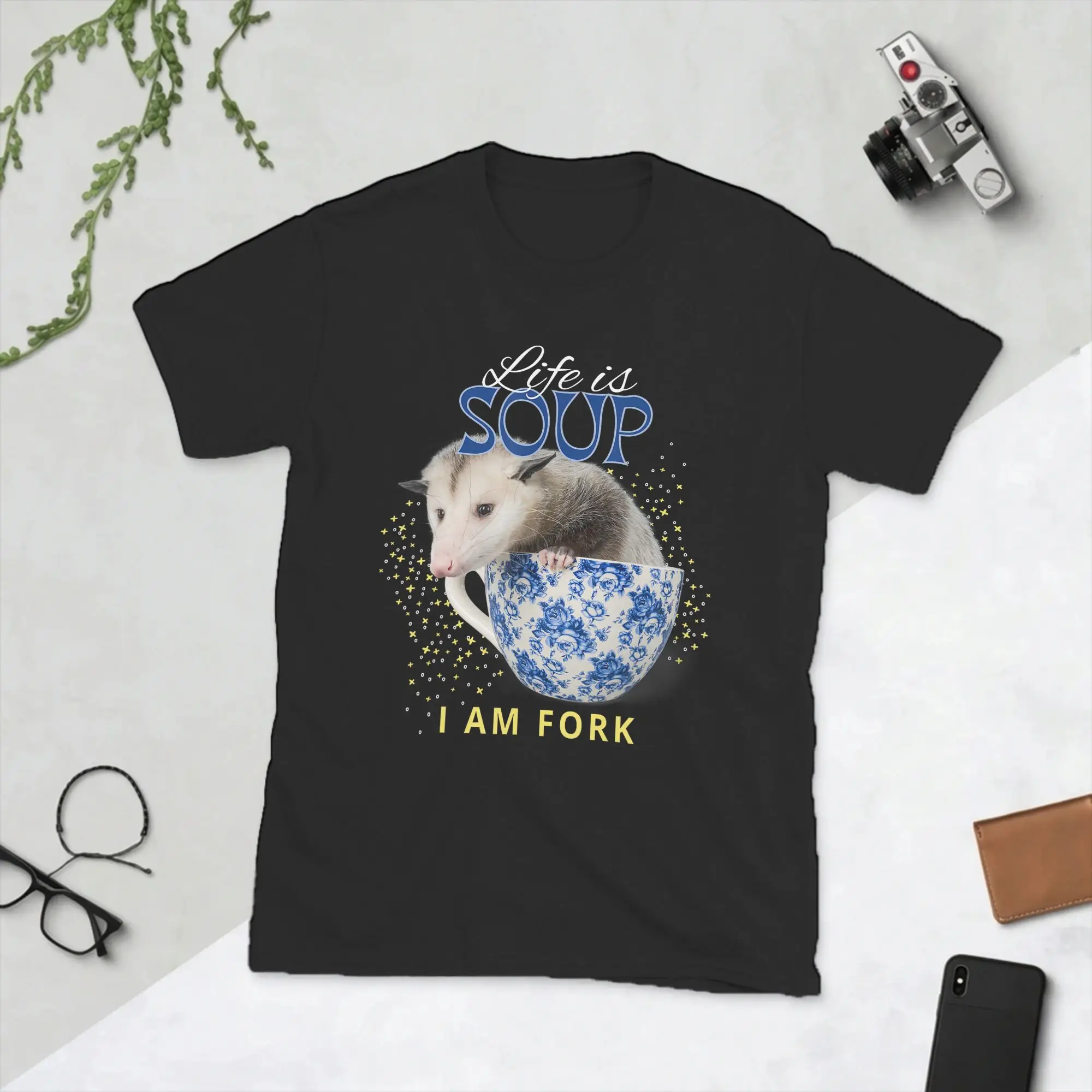 Men's Life Is Soup I Am Fork Funny Opossum T Shirts  Cotton Clothes Vintage Short Sleeve Round Neck Tee Shirt Graphic T-Shirt