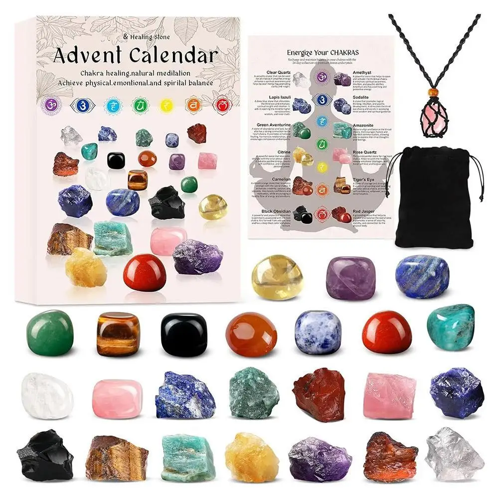 

24pc Christmas Advent Calendar Crystals, Chakra Crystals Stones, Christmas Countdown Calendar Natural Stones Crystals Journey