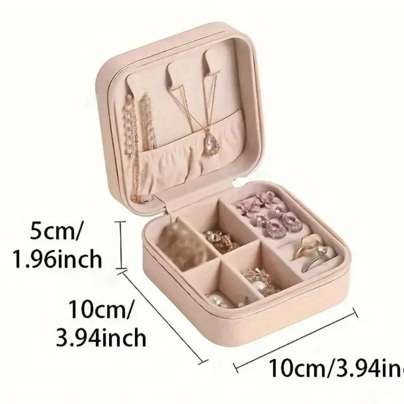 1PC Double Storage Box Ring Earrings Organization Small Fine Grid Pattern Palm Zipper Bag Large Flap Leather Double Box